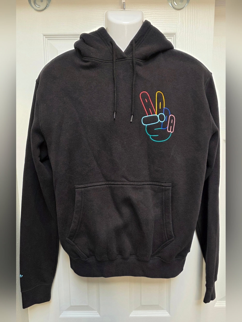 Adidas Originals OG Multicolor Peace Sign Hoodie Pullover Black Medium